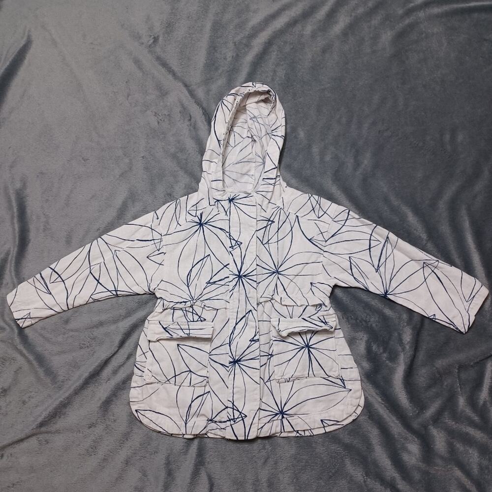 Old Navy Linen Jacket Girls 2t White Blue Geometric Full Zip Patch Flap Pockets